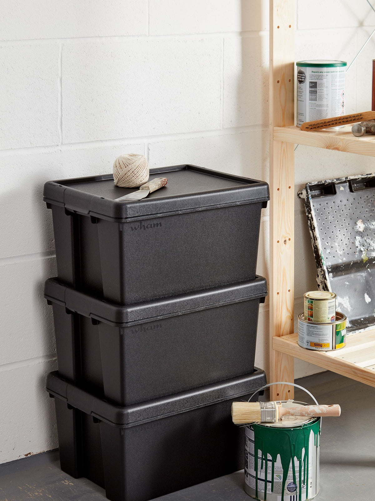 Wham black plastic storage boxes 16L set of 3 (British brand)
