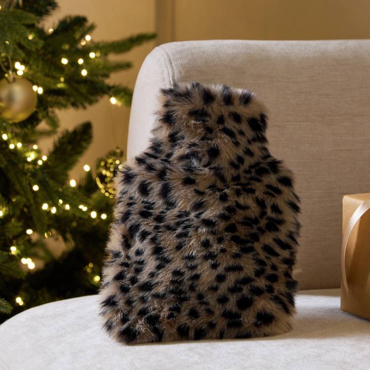 Habitat hot water bottle faux fur animal print cover 1L, UK version