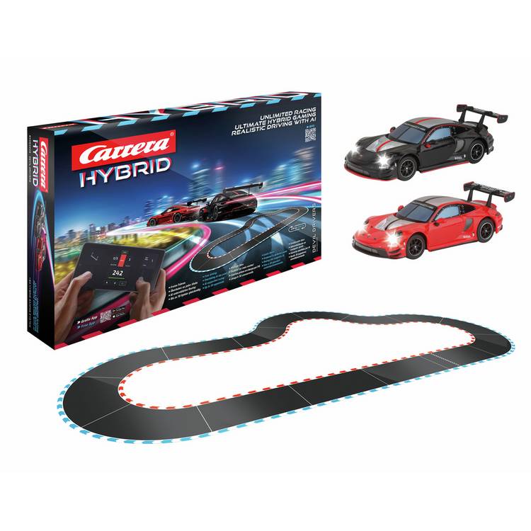Carrera AI-integrated car racing set with Porsche replicas (British brand)