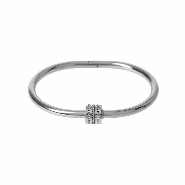 Liars & Lovers silver tone hinged bangle with crystals 6cm (British brand)