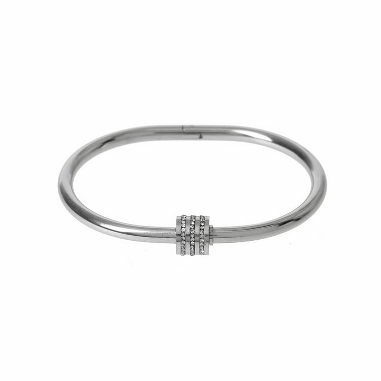 Liars & Lovers silver tone hinged bangle with crystals 6cm (British brand)