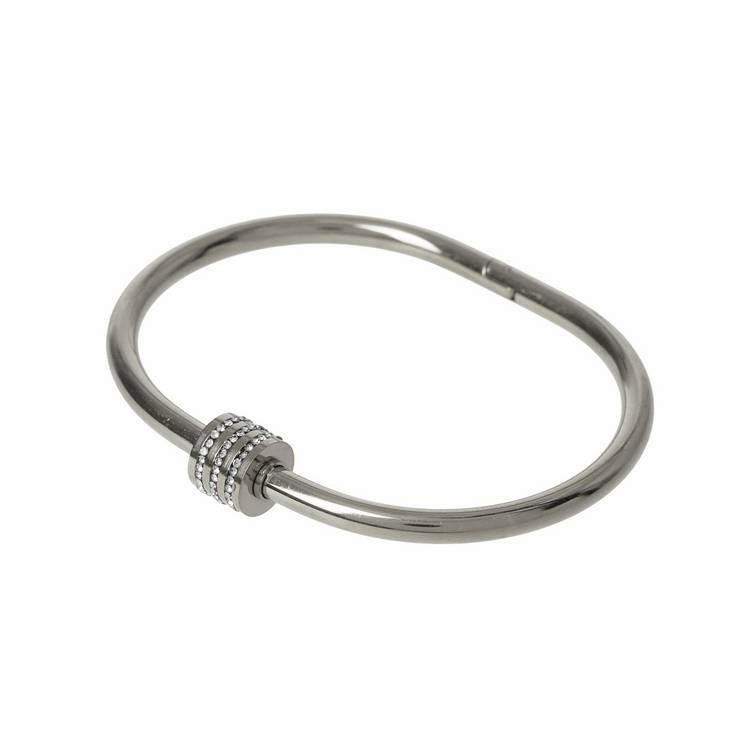 Liars & Lovers silver tone hinged bangle with crystals 6cm (British brand)