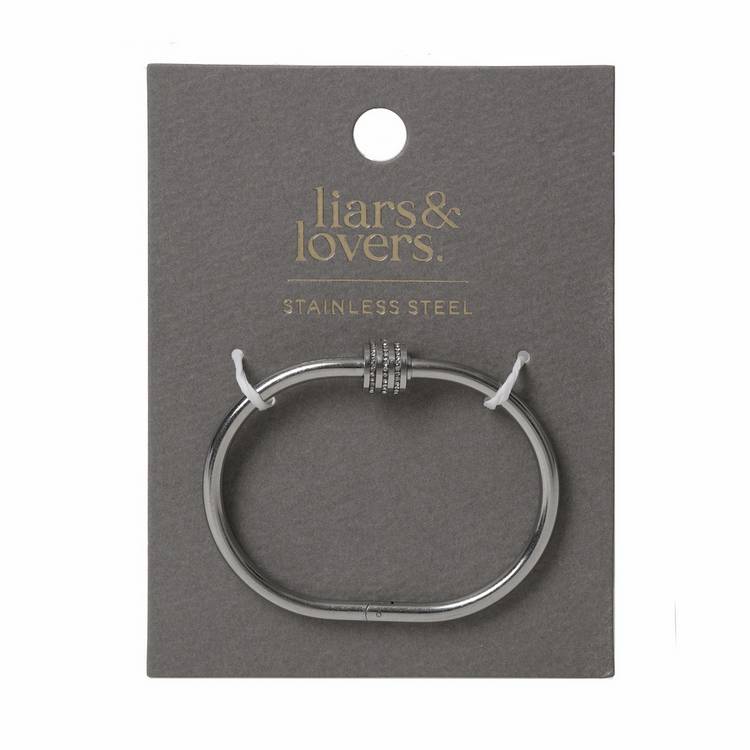 Liars & Lovers silver tone hinged bangle with crystals 6cm (British brand)
