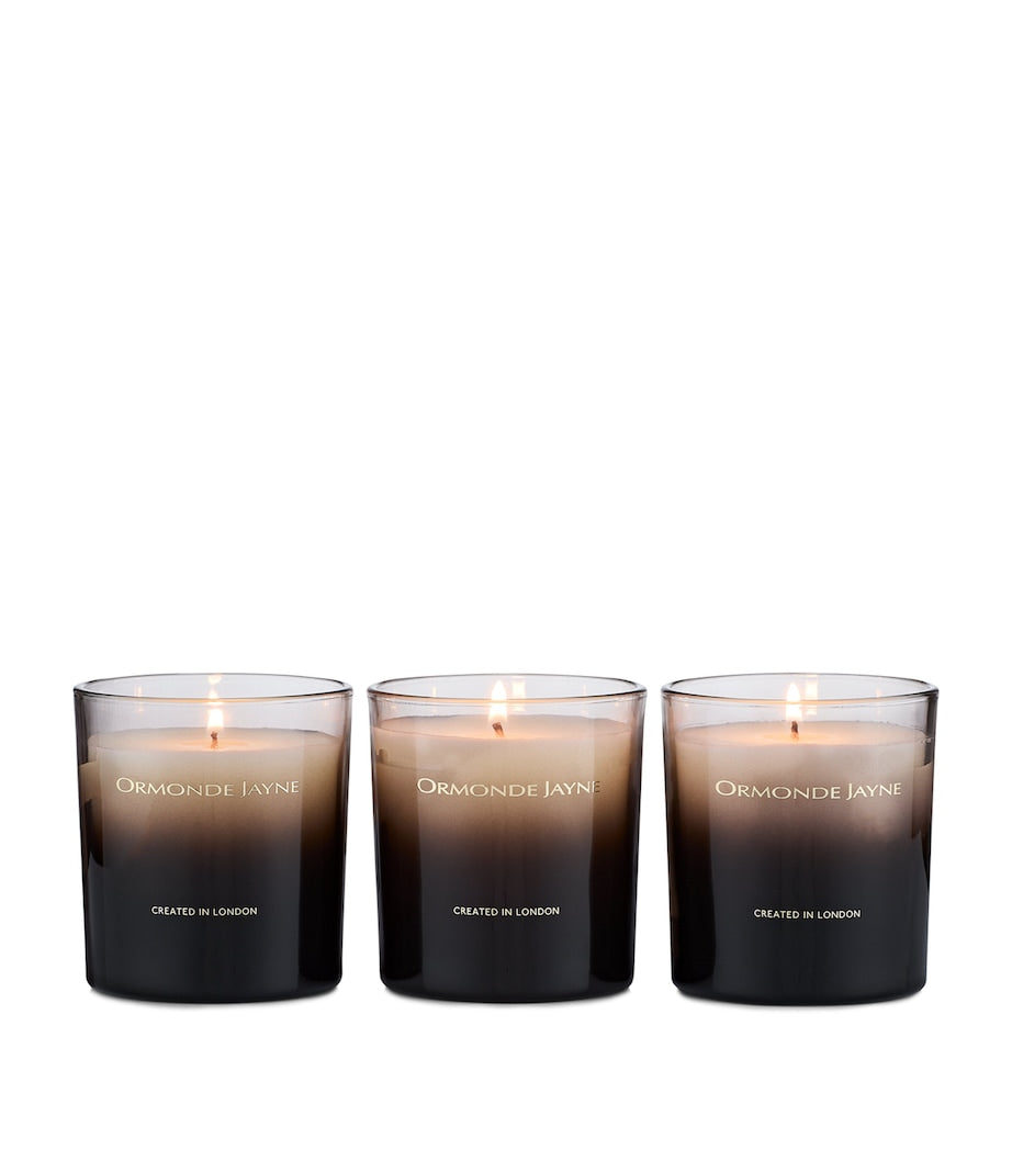 Ormonde Jayne Amberesque candle gift set with three 170g candles, imported from the UK