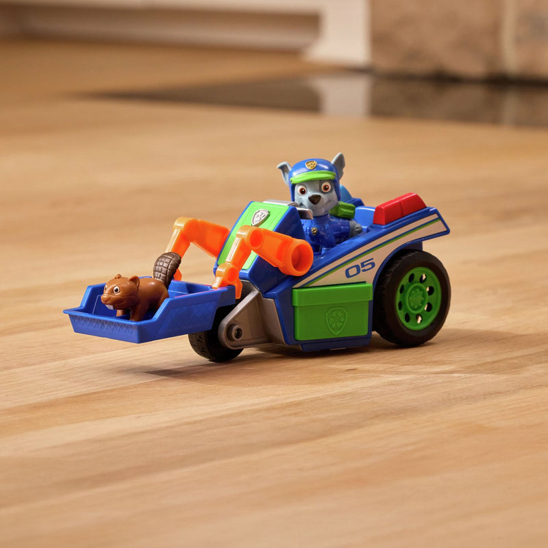 PAW Patrol Rocky Rescue Recycler pull-back vehicle with figures, UK version