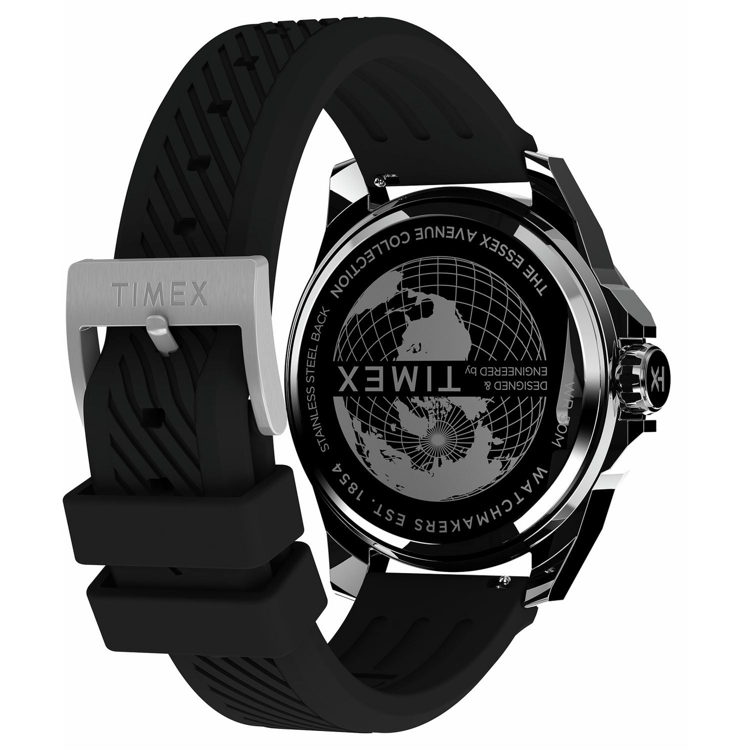 Timex Essex Ave black dial watch with silicone strap (British brand)