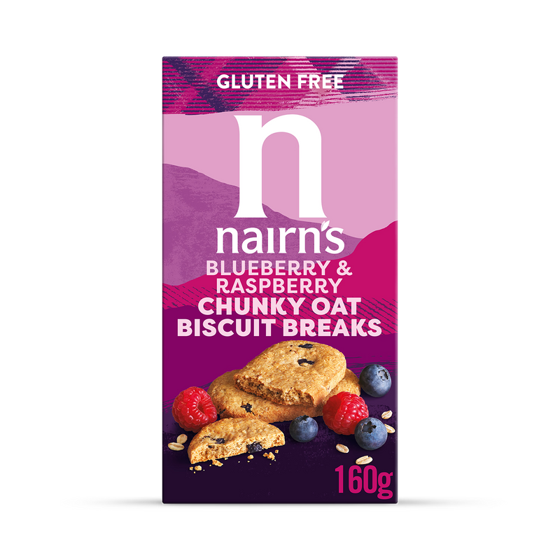 Nairn's gluten free blueberry raspberry biscuit breaks 160g, imported from the UK