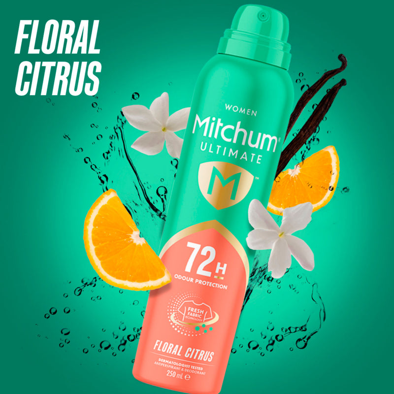 Mitchum antiperspirant deodorant Floral Citrus 250ml, imported from the UK