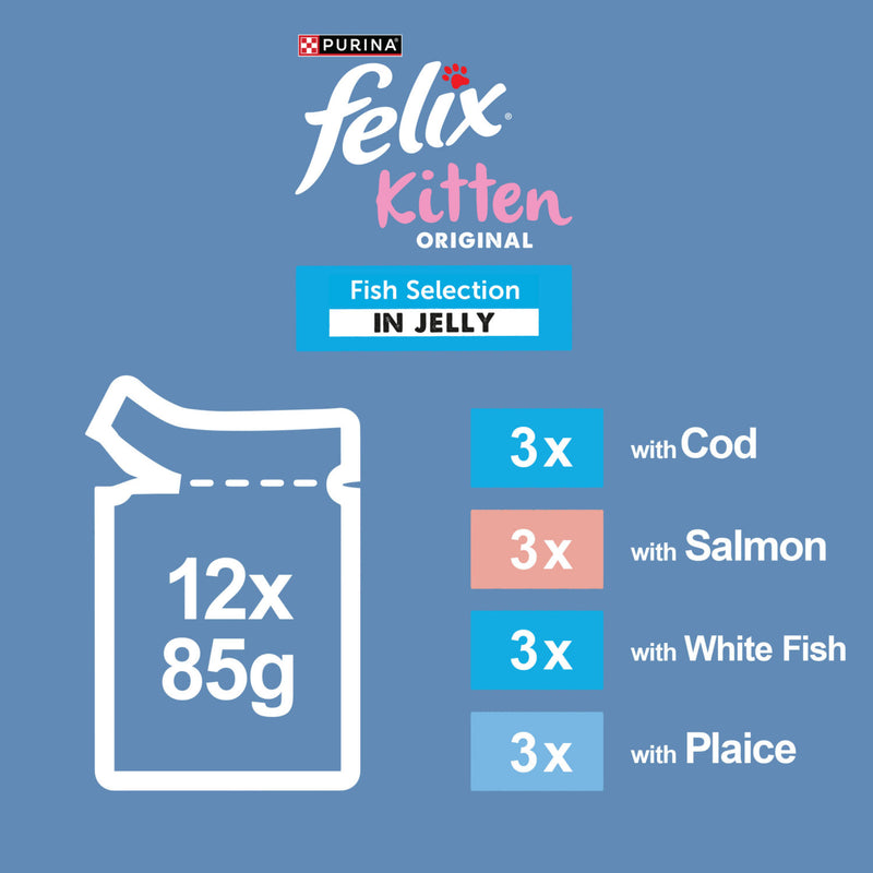 Felix kitten wet cat food fish selection in jelly 12x85g, UK version