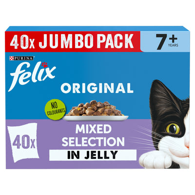 ASDA Felix Original Senior 7+ Mixed Selection in Jelly Wet Cat Food 40 x 85g- Buy online at McGrocer