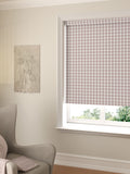 Rose pink gingham made to measure roller blind, UK version