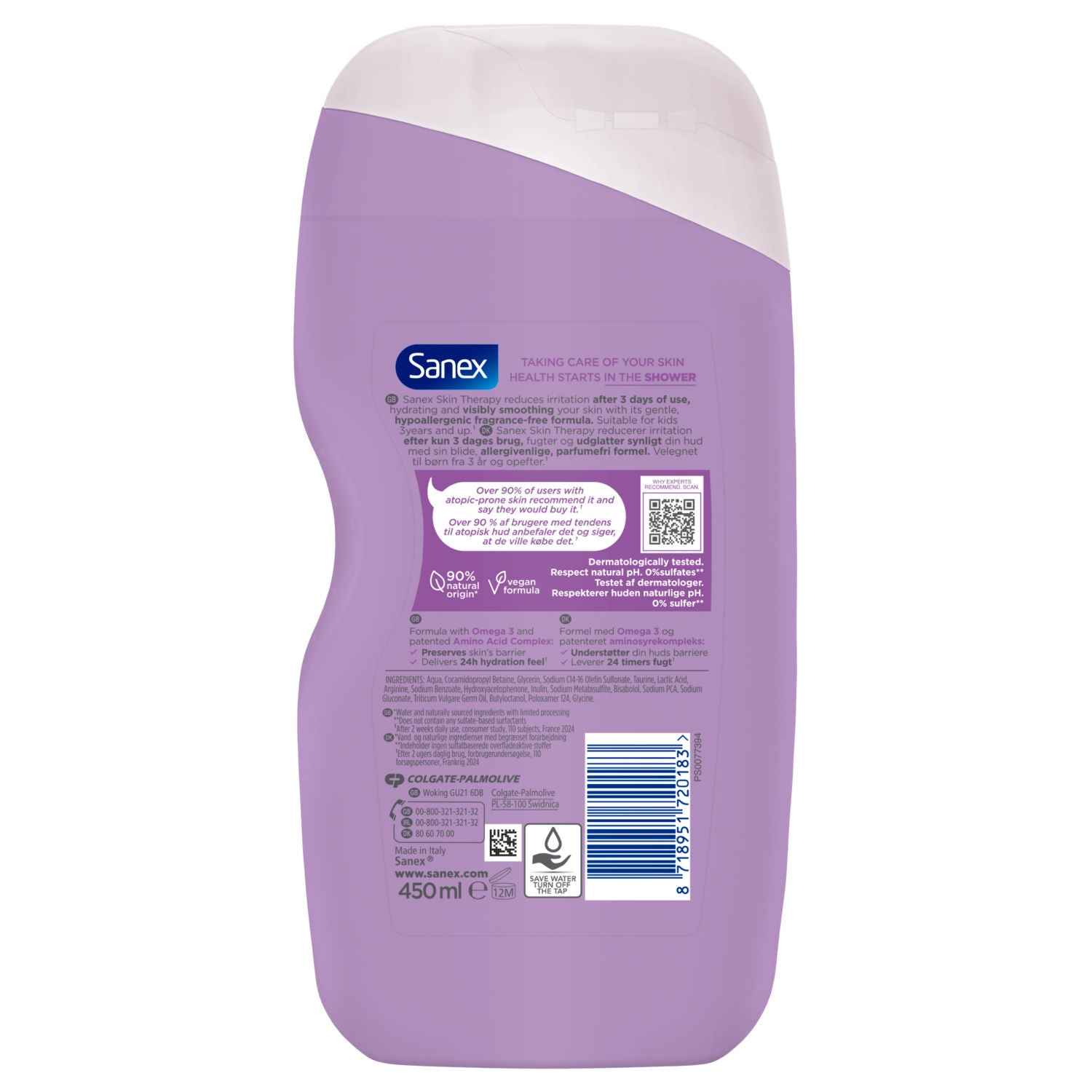 Sanex Skin Therapy anti-itch body wash 450ml, UK version