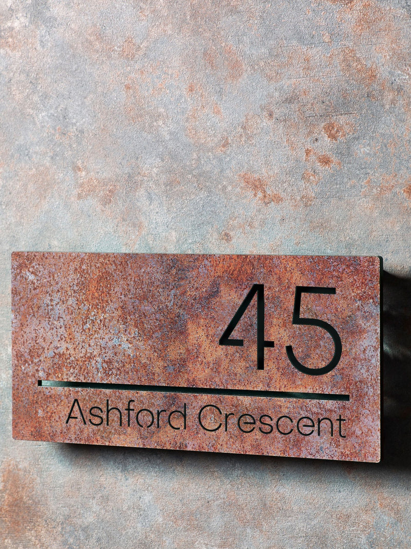Rust effect house sign personalised laser cut 30cm, UK version