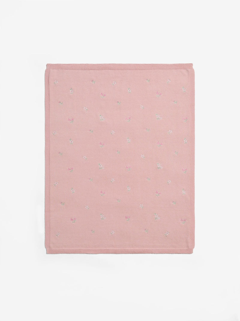 Jojo Maman Bébé pink embroidered flower knitted baby blanket, UK version
