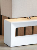 White ceramic rectangular table lamp with linen shade - British product