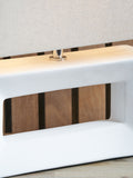 White ceramic rectangular table lamp with linen shade - British product