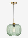 Dar green ribbed glass bronze pendant ceiling light, imported from the UK