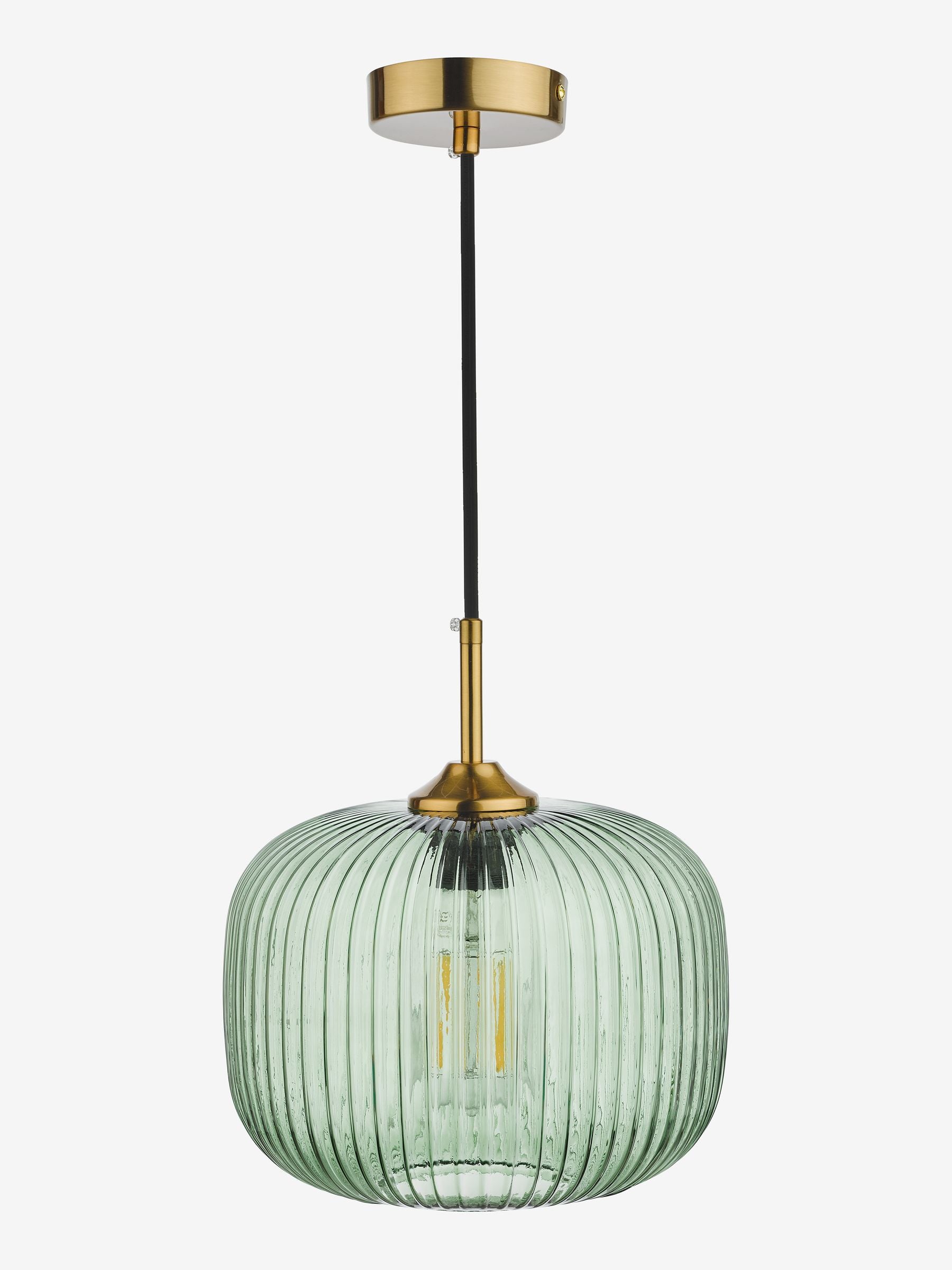 Dar green ribbed glass bronze pendant ceiling light, imported from the UK