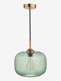 Dar green ribbed glass bronze pendant ceiling light, imported from the UK