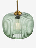 Dar green ribbed glass bronze pendant ceiling light, imported from the UK