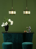 Dar green ribbed glass bronze pendant ceiling light, imported from the UK