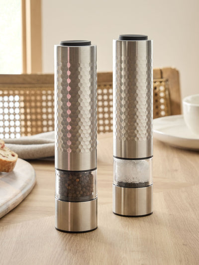 Next Silver Electric Steel Salt and Pepper Filled Grinders Set of 2- Buy online at McGrocer