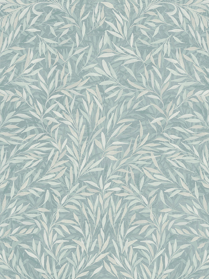 Graham & Brown Blue Salix Leaves Breathe wallpaper sample, UK version
