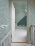 Graham & Brown Blue Salix Leaves Breathe wallpaper sample, UK version