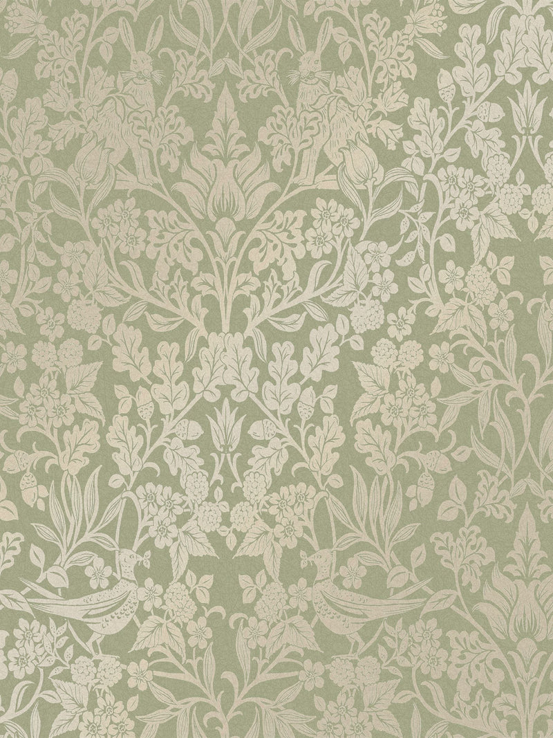 Graham & Brown green Hartley Damask wallpaper sample, UK version