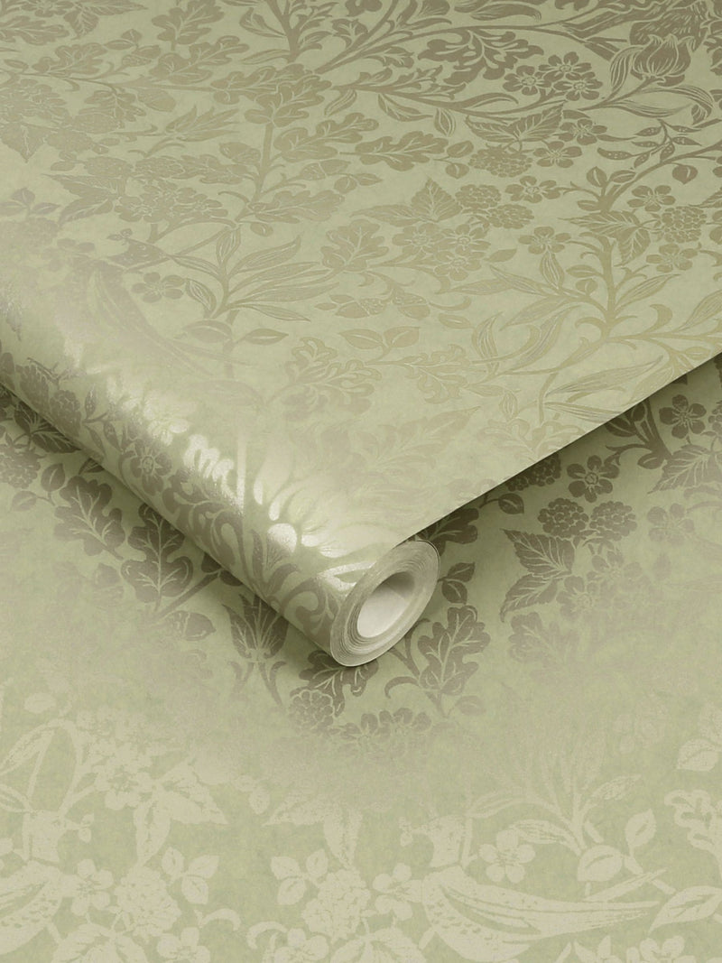 Graham & Brown green Hartley Damask wallpaper sample, UK version