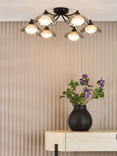 Next Dar Lighting Kadience Satin Black & Smoked Glass 6 Light Semi Flush Ceiling Light- Buy online at McGrocer