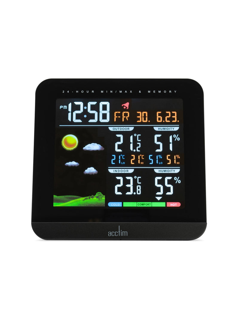 Acctim Wyndham Black Colour weather station alarm clock - British product