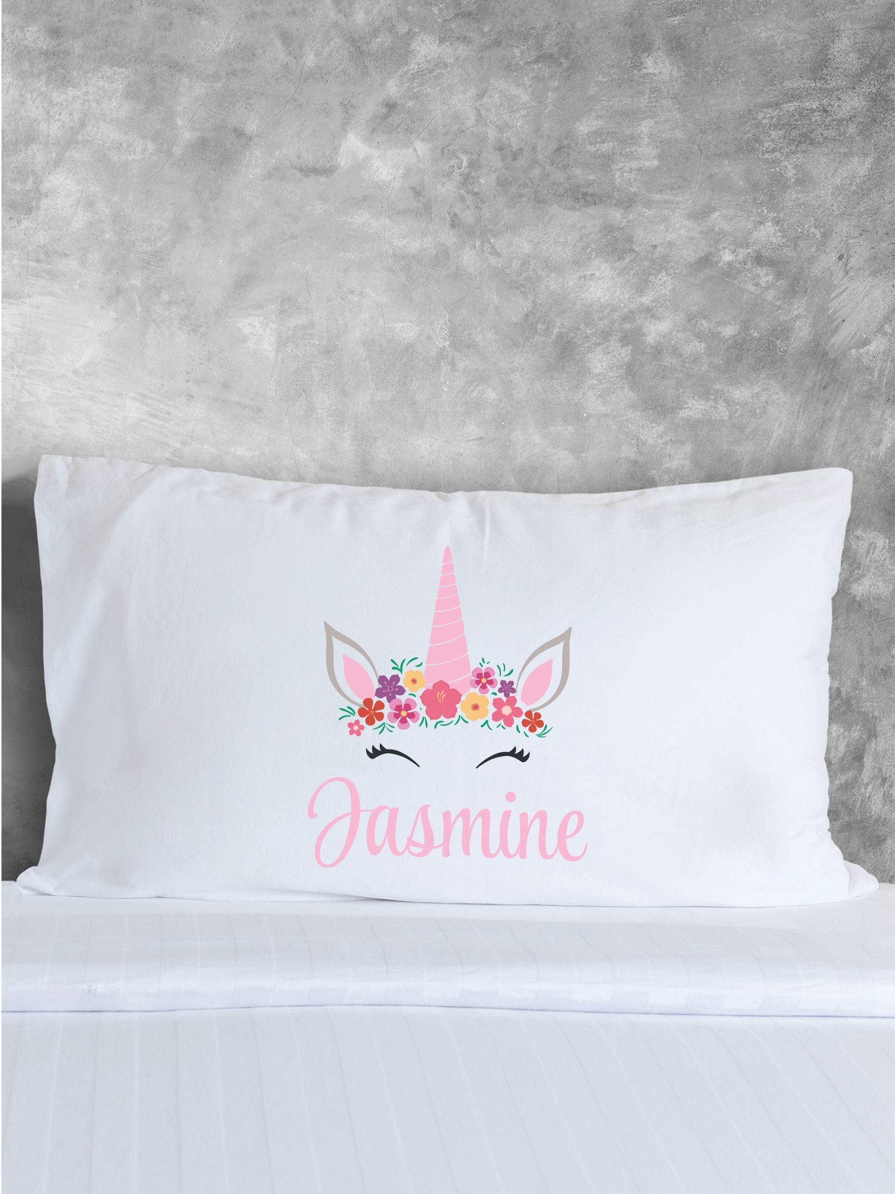 Loveabode personalised unicorn white pillowcase (British brand)