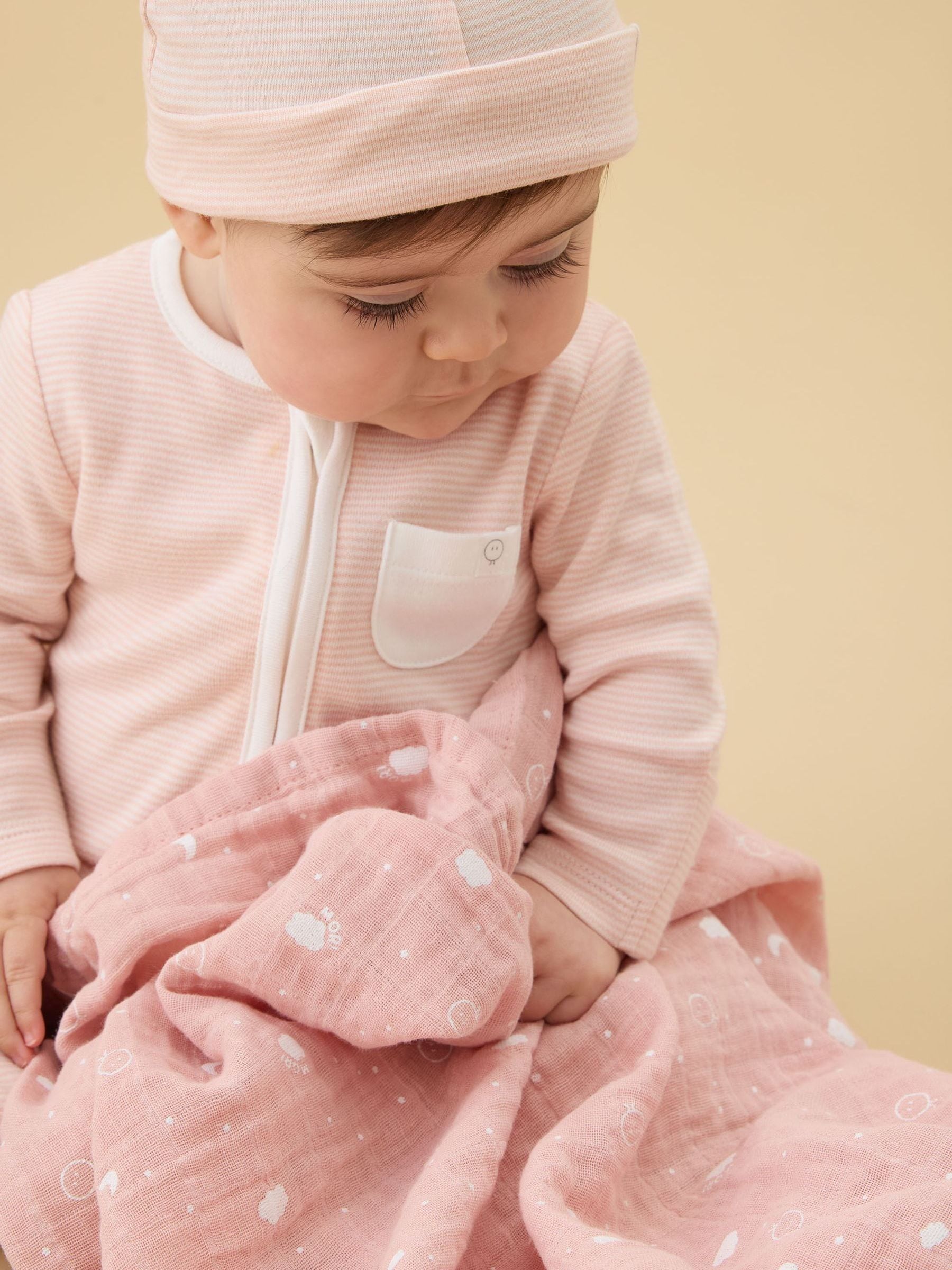 MORI pink cotton large muslin square for baby, UK version