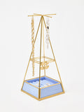 Oliver Bonas Blue Glass and Gold Velvet Pyramid Jewellery Stand