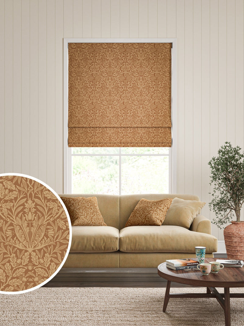 William Morris made to measure roman blind russet brown acorn - British product