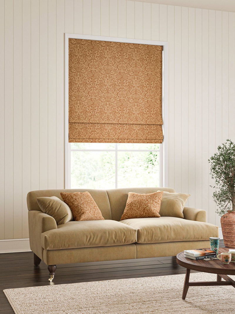 William Morris made to measure roman blind russet brown acorn - British product