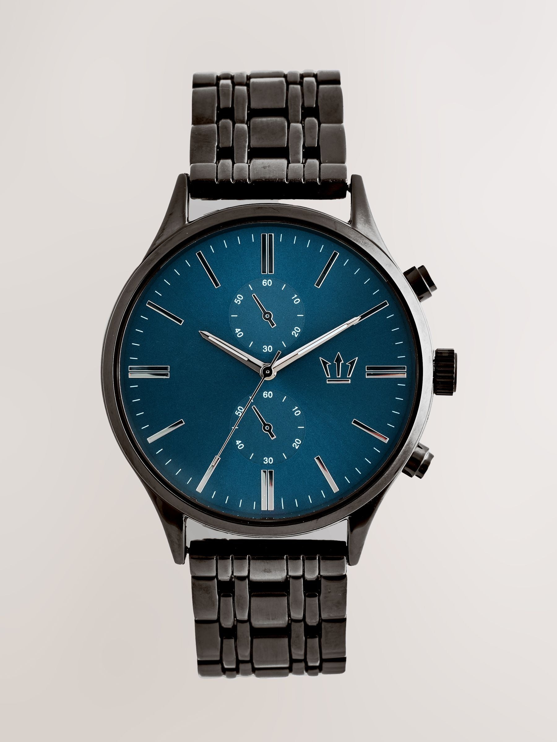 Silver dark blue bracelet chronograph watch (British brand)