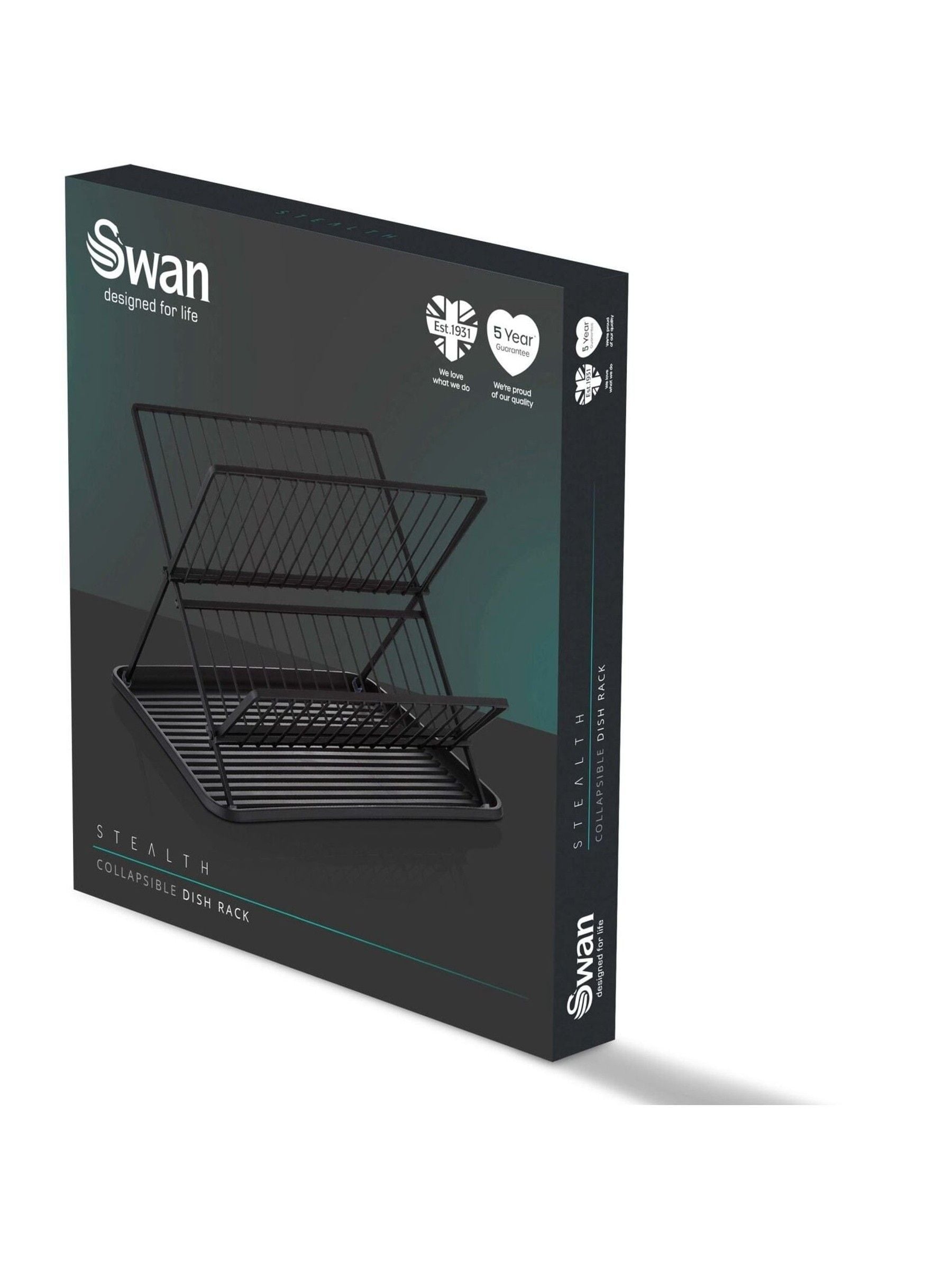 Swan Black Collapsible Dish Rack with Removable Drip Tray (British brand)