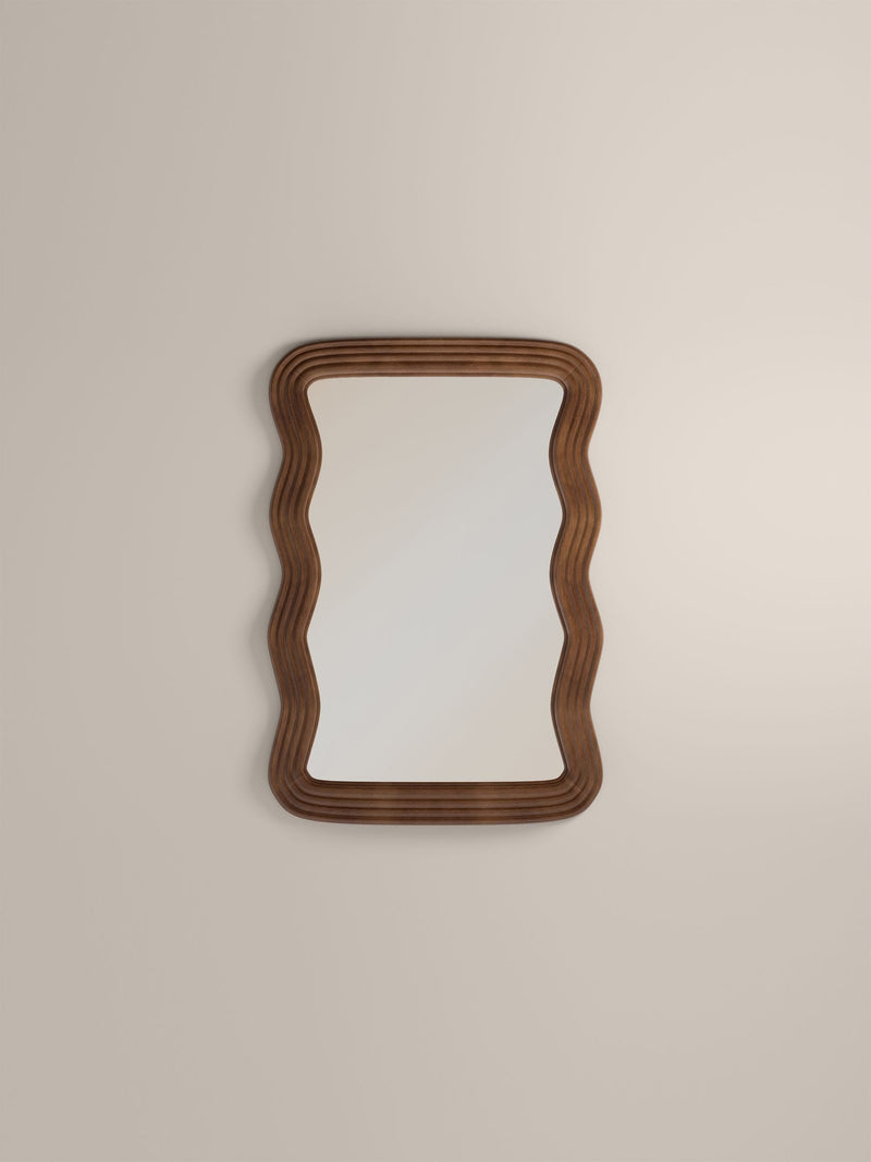 Cult Furniture walnut ridged wavy wall mirror 101x71cm, UK version