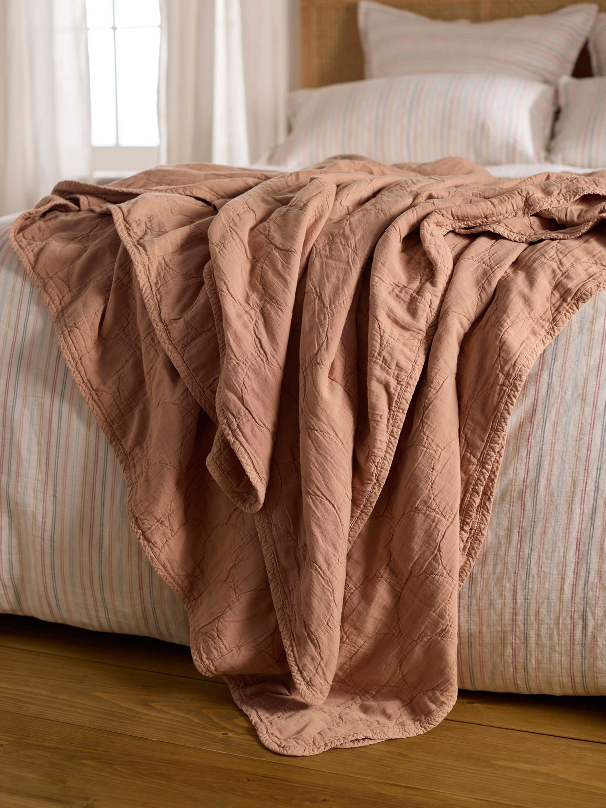 Secret Linen Store Pink Milo Quilted Throw 230x260cm, imported from the UK