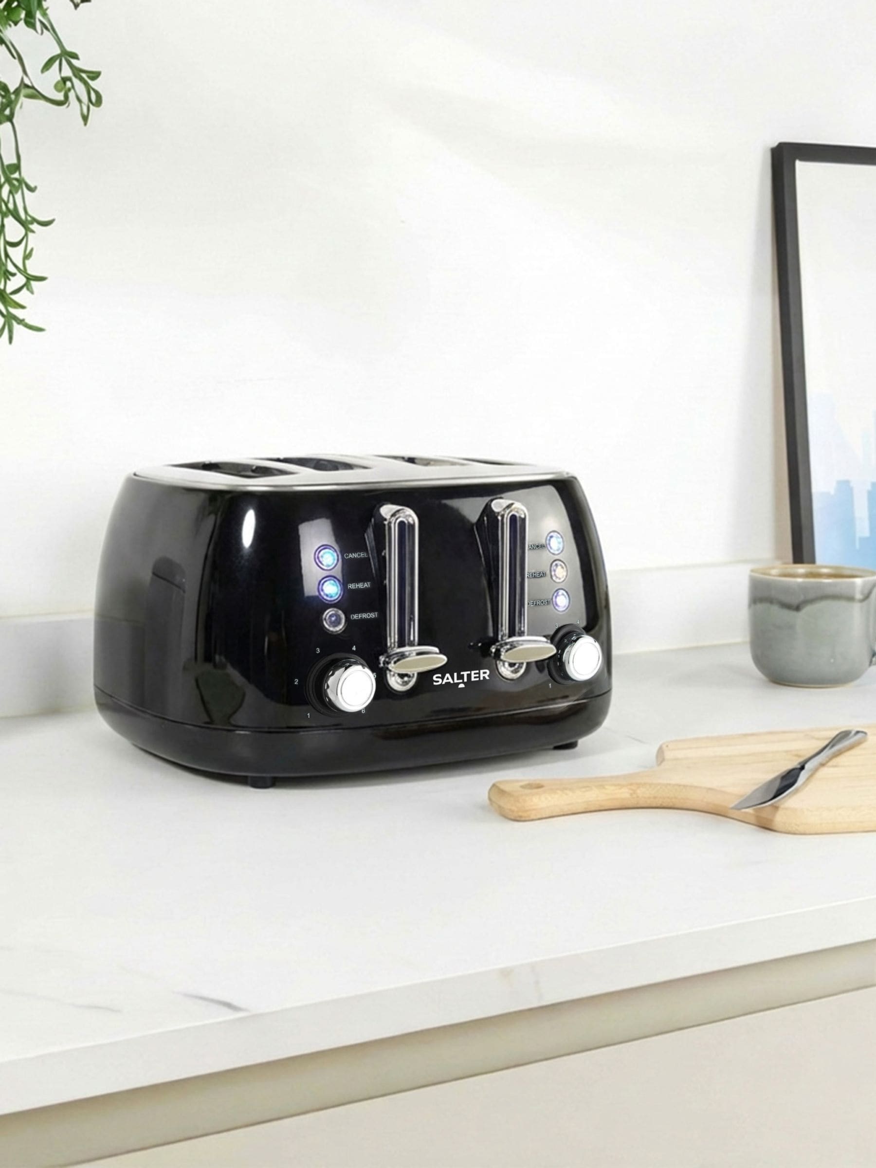 Salter Black Boston 4-slice toaster, imported from the UK