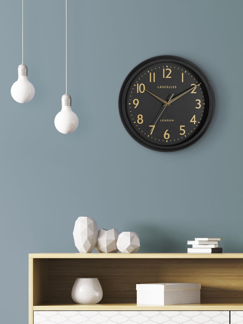 Brookpace Lascelles black retro wall clock, imported from the UK