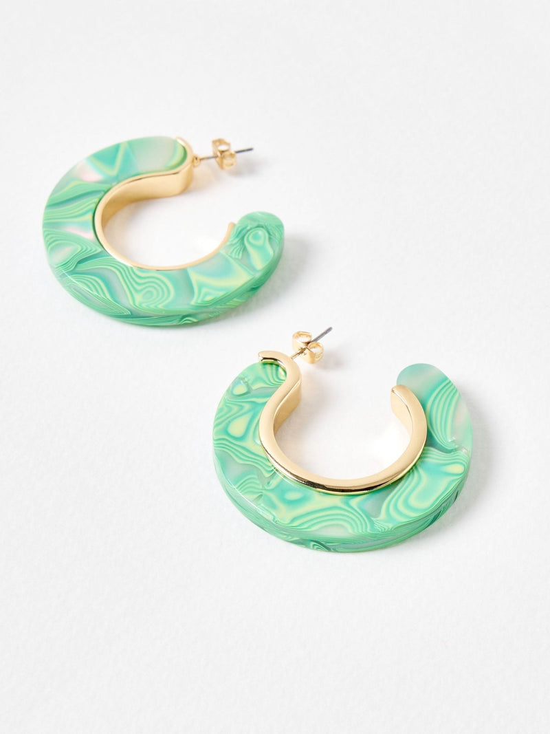 Oliver Bonas green resin gold detail hoop earrings - British product