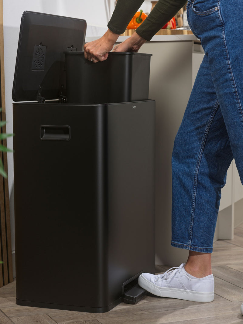 Salter black dual 60L pedal bin, imported from the UK
