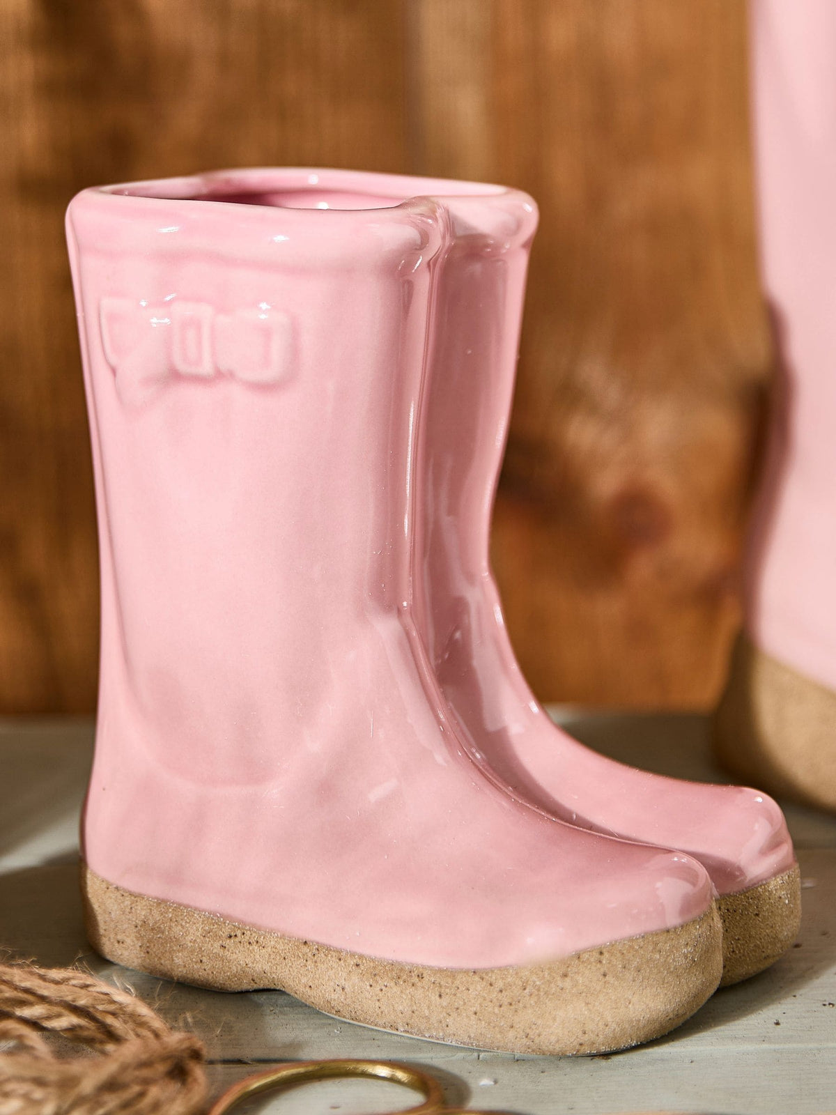 Dibor pink wellington boot ceramic planter high gloss - British product