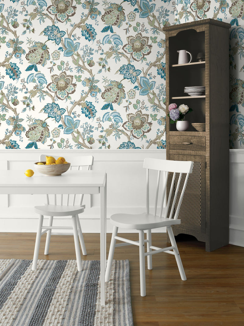 Galerie Blue French Country floral print 10M wallpaper, UK version