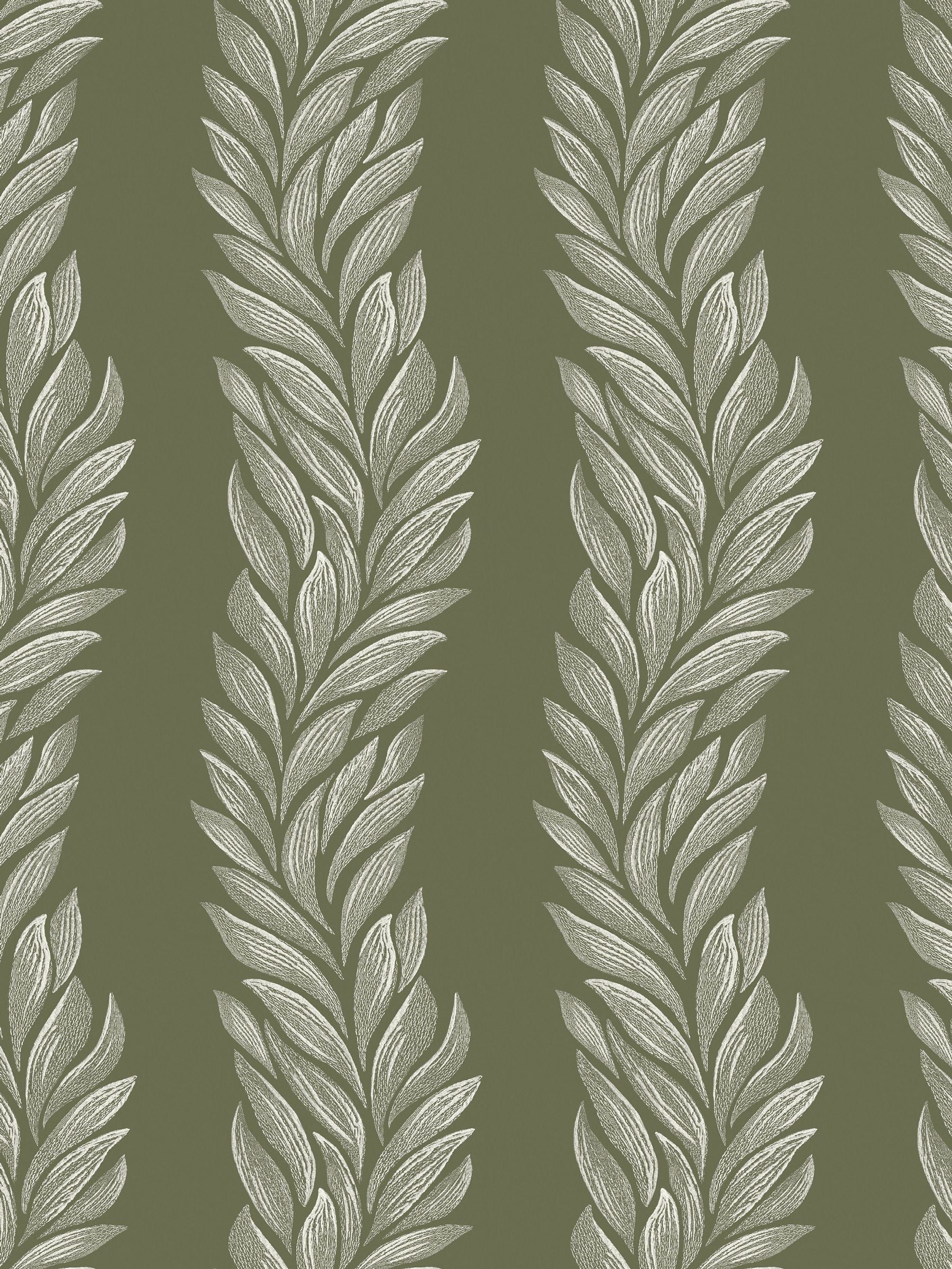 Laura Ashley Olive Green Caulderton Leaves wallpaper sample A4 (British brand)