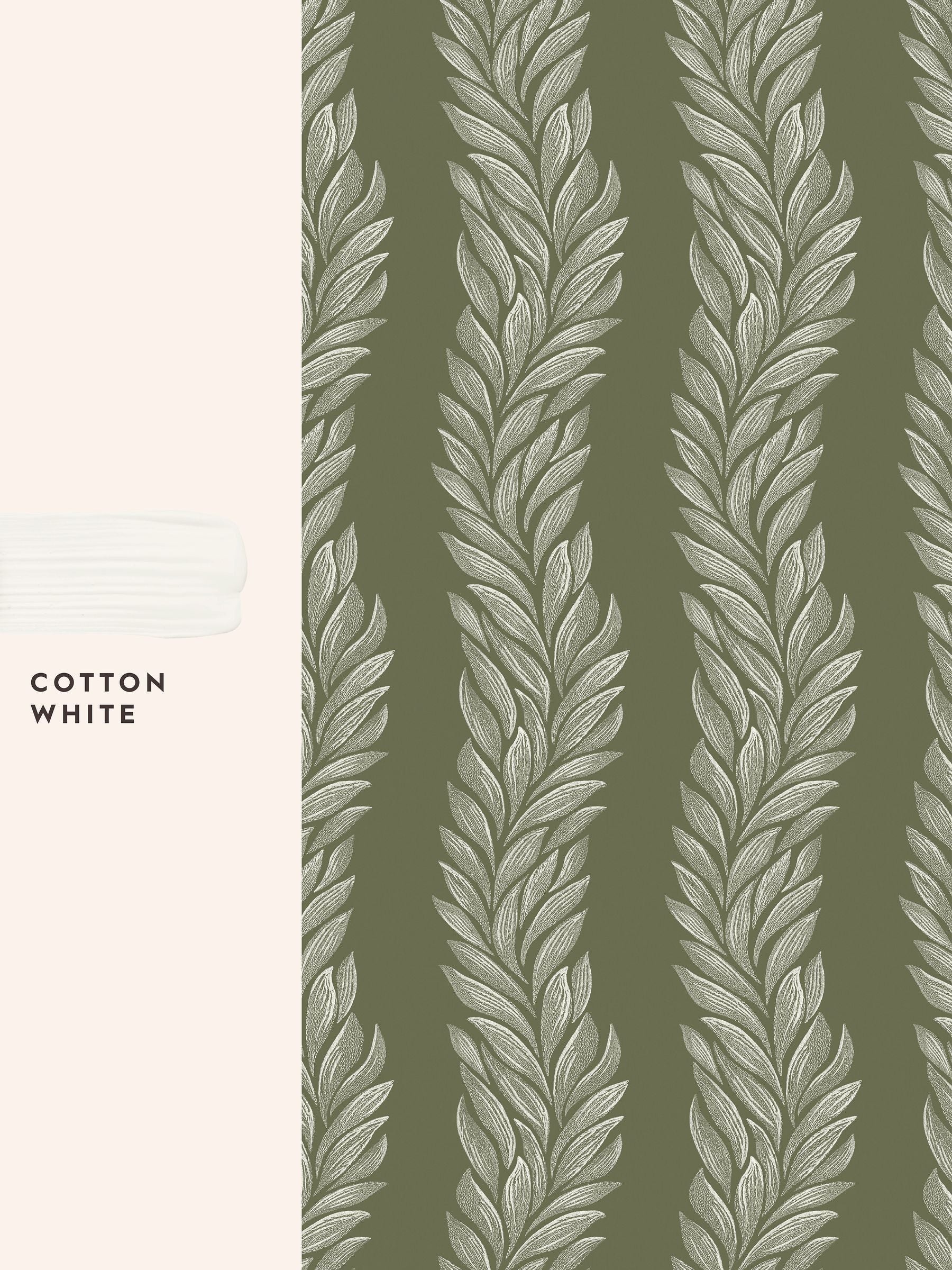 Laura Ashley Olive Green Caulderton Leaves wallpaper sample A4 (British brand)