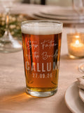 PMC personalised wedding pint glass, UK version